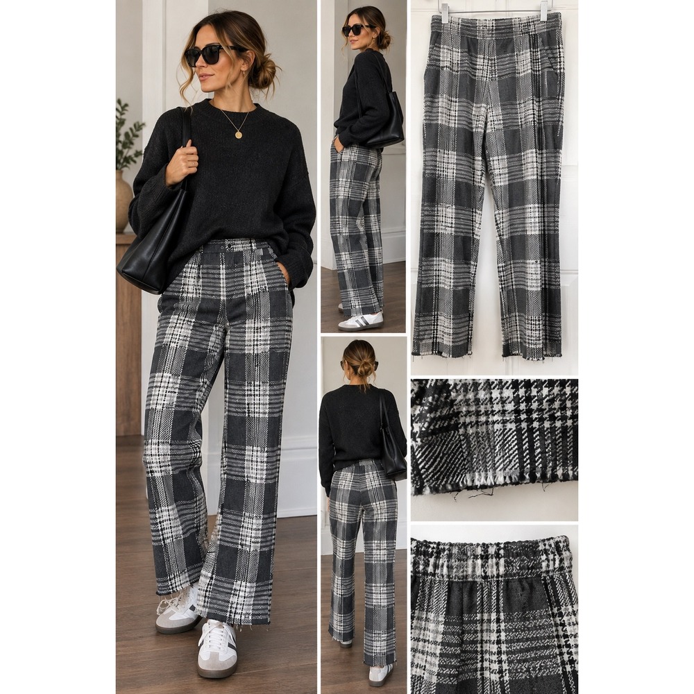 Lands' End L Plaid Pull On Pants Stretch Knit Scandi Grandpacore Academia Cozy